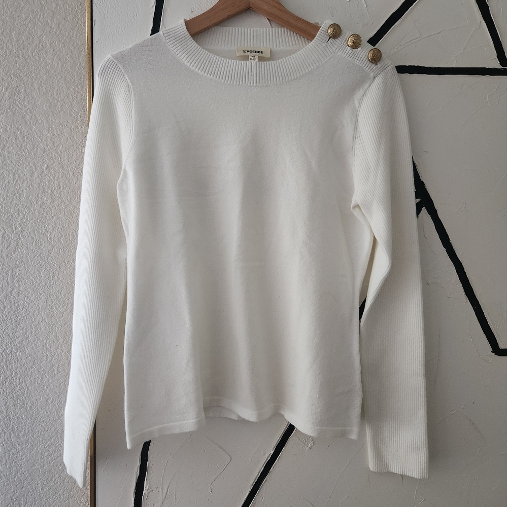 L'AGENCE Erica Pullover Sweater in Ivory Size M - Picture 5 of 10